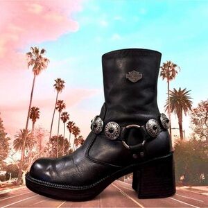 ⚡️Vintage Harley Davidson Platform Boots w/ Custom Concho Harnesses⚡️